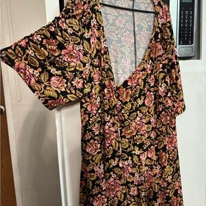 “The Royal Curtain” Size 6 Torrid Floral Dress with Pink and Gold Accents